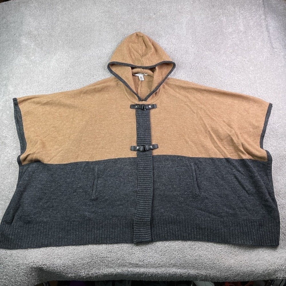 Max Studio Poncho Sweater Womens Medium Brown Grey Wool Blend Hooded NWOT